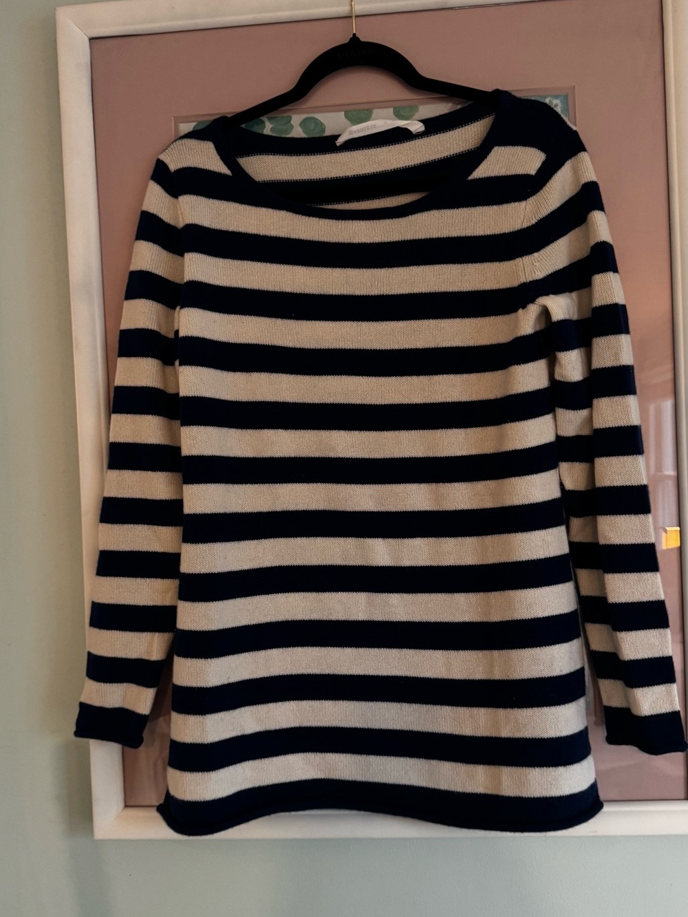 Athleta Navy and Cream Striped Scoop-Neck Sweater